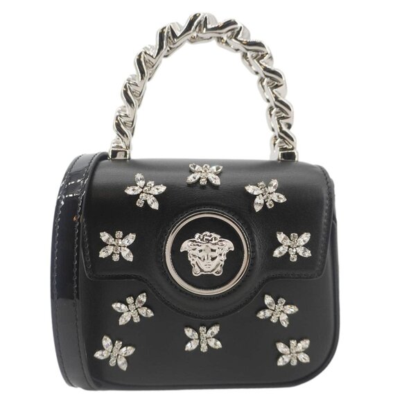Versace La Medusa Mini Embellished Leather Top Handle Shoulder Bag Black - Picture 1 of 15